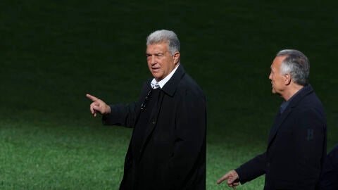 Joan Laporta, el pasado lunes en el Metropolitano en el entrenamiento del Barcelona