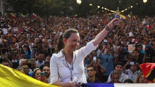 Mar&iacute;a Corina Machado, en un acto en Chile