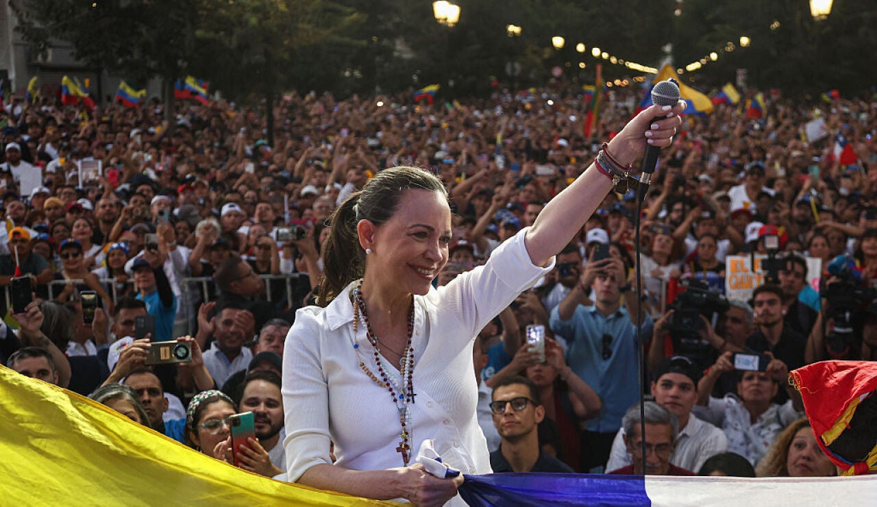 Mar&iacute;a Corina Machado, en un acto en Chile