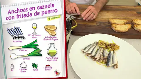 Ingredientes Anchoas en cazuela con fritada de puerro Ingredientes Anchoas en cazuela con fritada de puerro