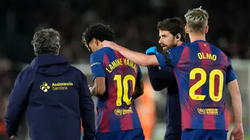 Lamine Yamal, en el momento de marcharse lesionado ante el Celta Lamine Yamal, en el momento de marcharse lesionado ante el Celta