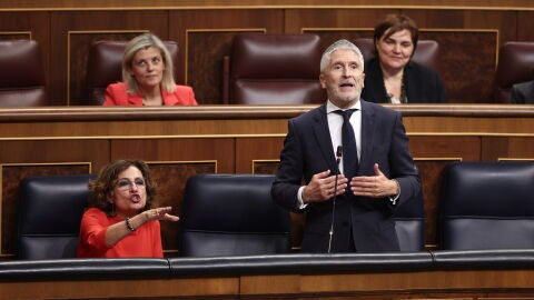 El ministro del Interior, Fernando Grande-Marlaska y la candidata del PSOE en Andaluc&iacute;a, Mar&iacute;a Jes&uacute;s Montero