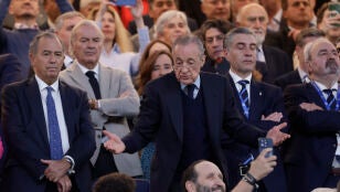 Florentino P&eacute;rez, en el palco del Bernab&eacute;u este jueves