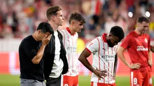 Los jugadores del Girona, tras confirmarse su descenso Los jugadores del Girona, tras confirmarse su descenso