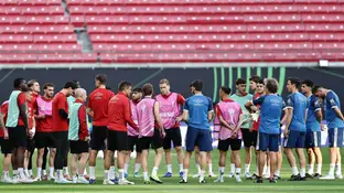 Los jugadores del Rayo Vallecano en el Red Bull Arena de Leipzig Los jugadores del Rayo Vallecano en el Red Bull Arena de Leipzig
