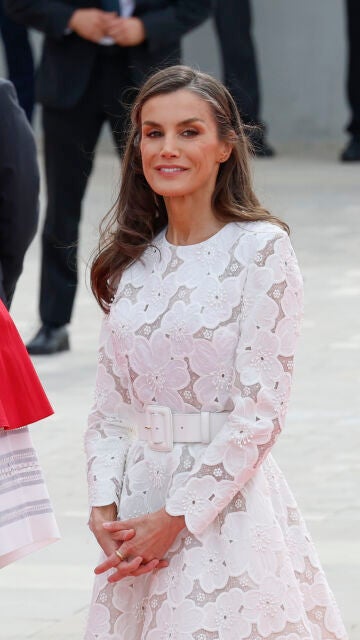 La reina Letizia tras la llegada del Papa a Madrid