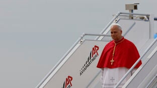 El papa Le&oacute;n XIV en su llegada a Madrid