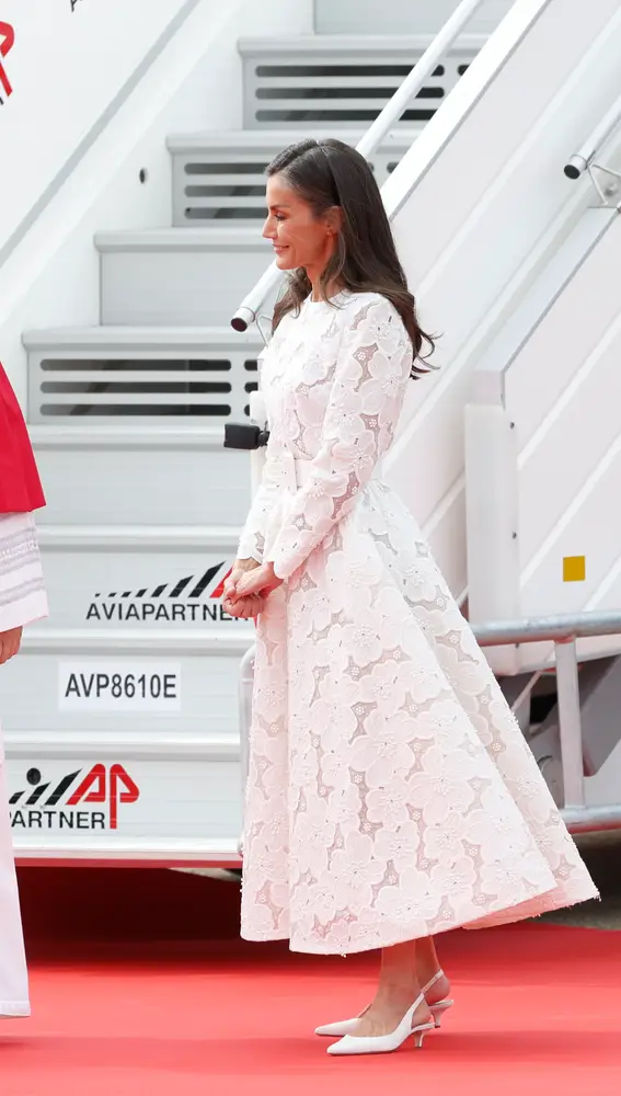 El vestido de la reina Letizia con el que ha recibido al Papa a Madrid El vestido de la reina Letizia con el que ha recibido al Papa a Madrid