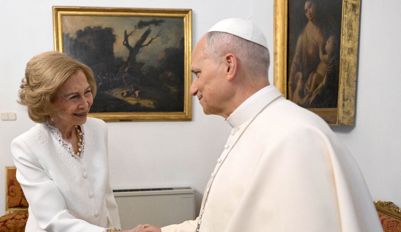 La reina Sof&iacute;a en la visita del papa Le&oacute;n XIV a Madrid