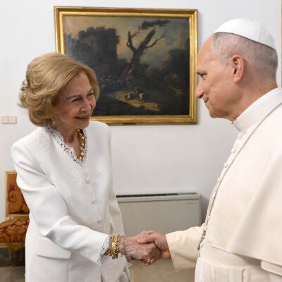 La reina Sof&iacute;a en la visita del papa Le&oacute;n XIV a Madrid