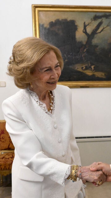 La reina Sof&iacute;a en la visita del papa Le&oacute;n XIV a Madrid