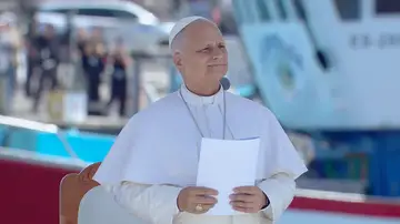 El papa León XIV en el puerto de Arguineguín. El papa León XIV en el puerto de Arguineguín.