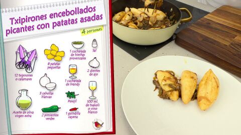Ingredientes Txipirones encebollados picantes con patatas asadas