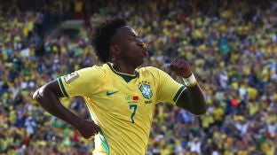 Vinicius celebra un gol ante Marruecos en el Mundial