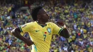 Vinicius celebra un gol ante Marruecos en el Mundial
