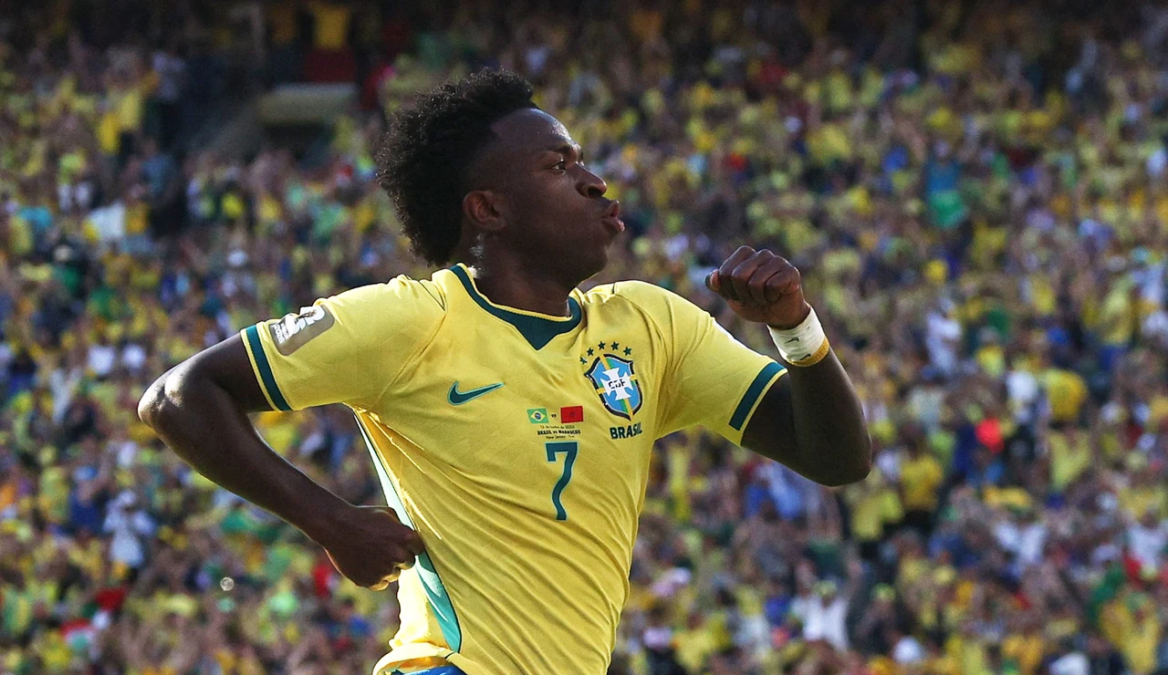 Vinicius celebra un gol ante Marruecos en el Mundial