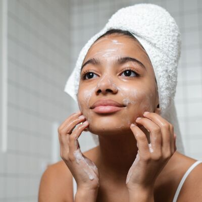 Mujer haci&eacute;ndose el skincare