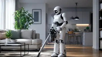 Un robot pasando el aspirador Un robot pasando el aspirador