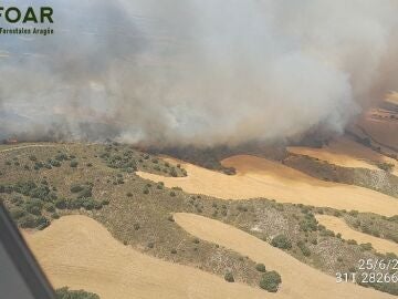 Imagen a&eacute;rea del incendio forestal en Tamarite, Huesca