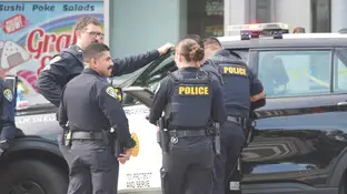 Policía estadounidense en una foto de stock Policía estadounidense en una foto de stock