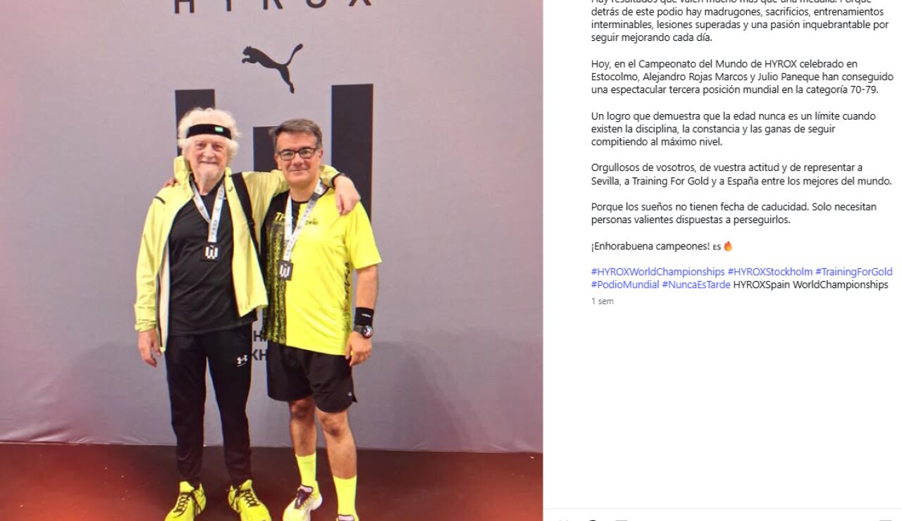 Qu&eacute; es Hyrox: la brutal prueba de fuerza en la que Alejandro Rojas-Marcos ha logrado un bronce mundial a los 85 a&ntilde;os
