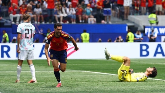 Mikel Merino celebra su gol ante B&eacute;lgica