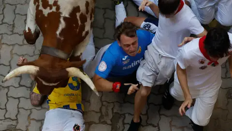 Los toros de la ganadería gaditana de La Palmosilla durante el sexto encierro de los Sanfermines 2026 Los toros de la ganadería gaditana de La Palmosilla durante el sexto encierro de los Sanfermines 2026