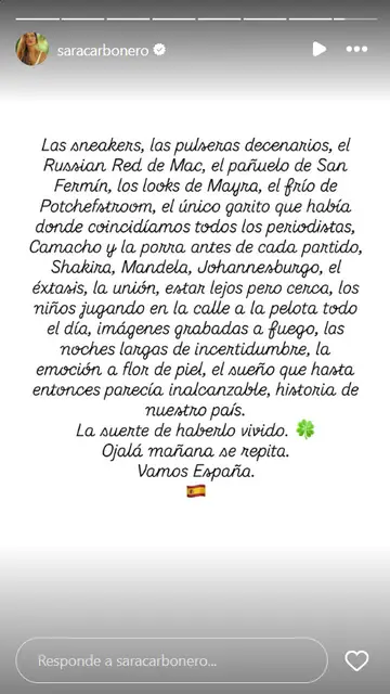 Mensaje de apoyo a la Selección de Sara Carbonero Mensaje de apoyo a la Selección de Sara Carbonero