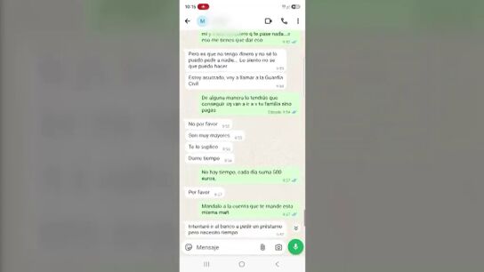 Los mensajes de la banda que ofrec&iacute;a falsos servicios sexuales y amenazaba con sicarios: "Iremos a por tu familia"