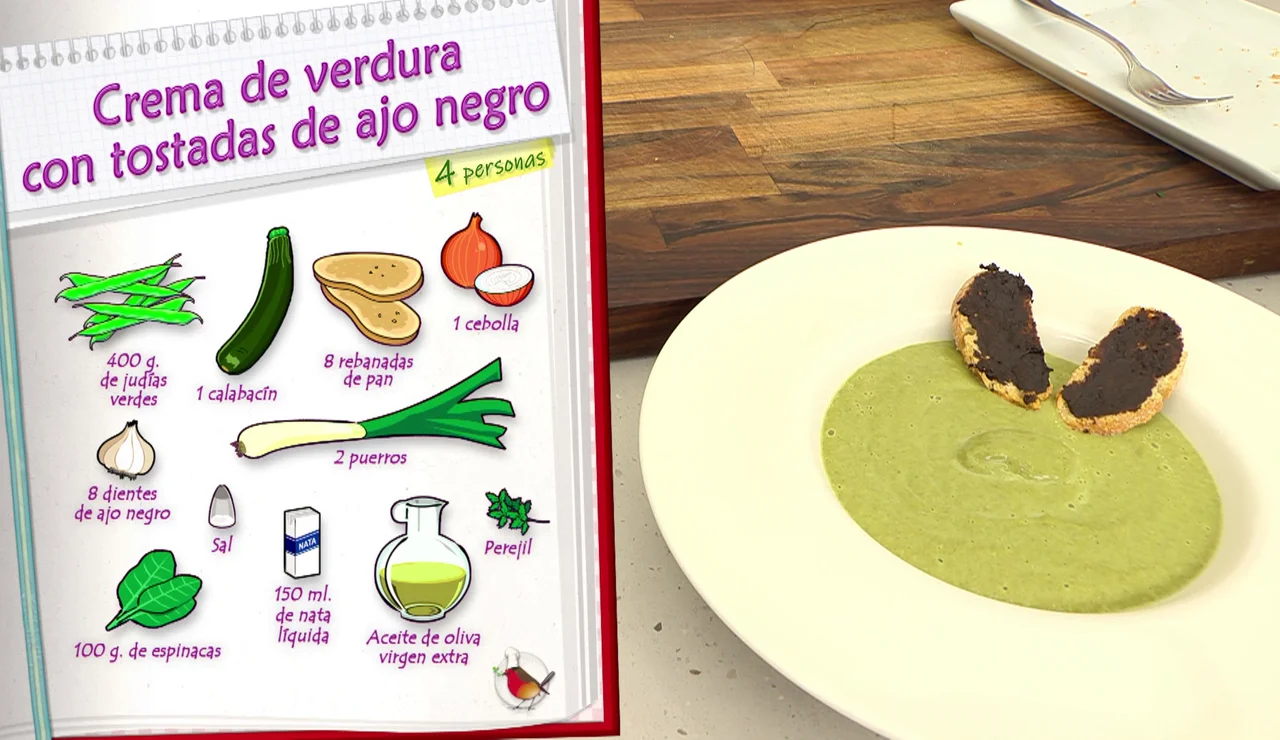¡Cazuela salud!: Receta de crema de verduras con tostada de ajo negro de Arguiñano