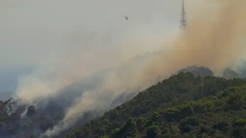 Incendio forestal en la montaña de Sant Pere Màrtir, en Collserola Incendio forestal en la montaña de Sant Pere Màrtir, en Collserola