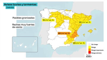 Mapa de avisos de lluvia y tormentas 