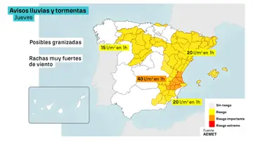 Mapa de avisos de lluvia y tormentas Mapa de avisos de lluvia y tormentas