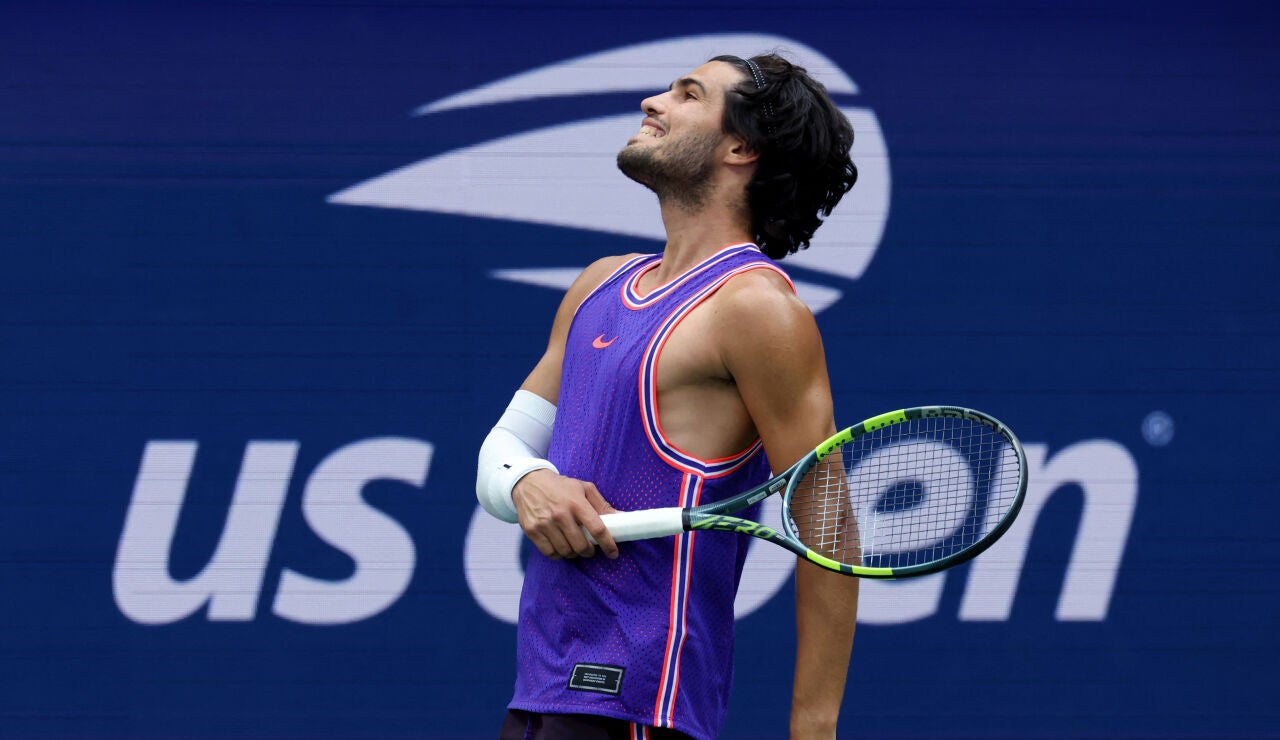 Carlos Alcaraz, en un partido del dobles mixto del US Open