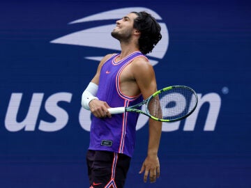 Carlos Alcaraz, en un partido del dobles mixto del US Open
