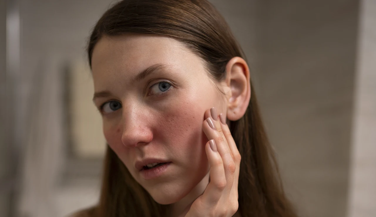 Mujer con irritación en el rostro
