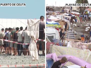 &Uacute;ltima hora de la crisis migratoria en Ceuta, en directo: M&aacute;s de 2.000 migrantes regresan a las playas tras quedarse sin plaza en el campamento del puerto