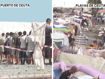 Última hora de la crisis migratoria en Ceuta, en directo: Más de 2.000 migrantes regresan a las playas tras quedarse sin plaza en el campamento del puerto Última hora de la crisis migratoria en Ceuta, en directo: Más de 2.000 migrantes regresan a las playas tras quedarse sin plaza en el campamento del puerto
