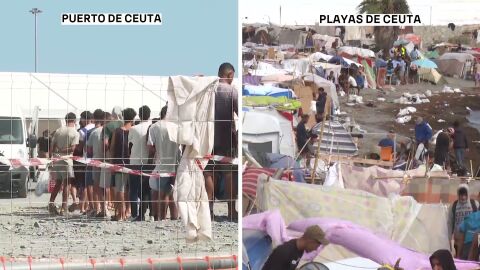 &Uacute;ltima hora de la crisis migratoria en Ceuta, en directo: M&aacute;s de 2.000 migrantes regresan a las playas tras quedarse sin plaza en el campamento del puerto