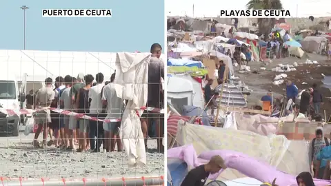 Última hora de la crisis migratoria en Ceuta, en directo: Más de 2.000 migrantes regresan a las playas tras quedarse sin plaza en el campamento del puerto Última hora de la crisis migratoria en Ceuta, en directo: Más de 2.000 migrantes regresan a las playas tras quedarse sin plaza en el campamento del puerto