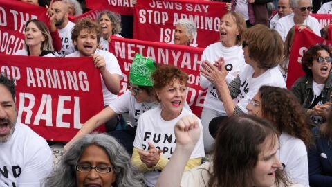 Susan Sarandon en la protesta contra Netanyahu en Nueva York
