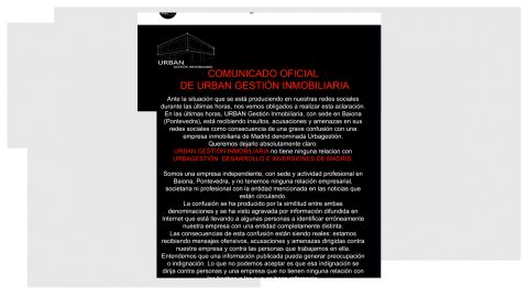Comunicado de la inmobiliaria