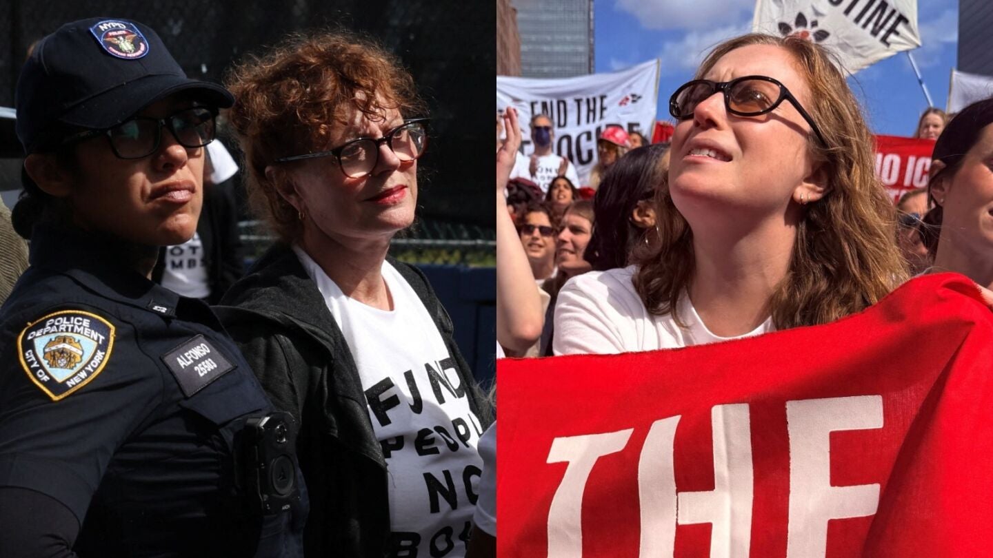 Susan Sarandon y Hannah Einbinder en la protesta contra Netanyahu en Nueva York