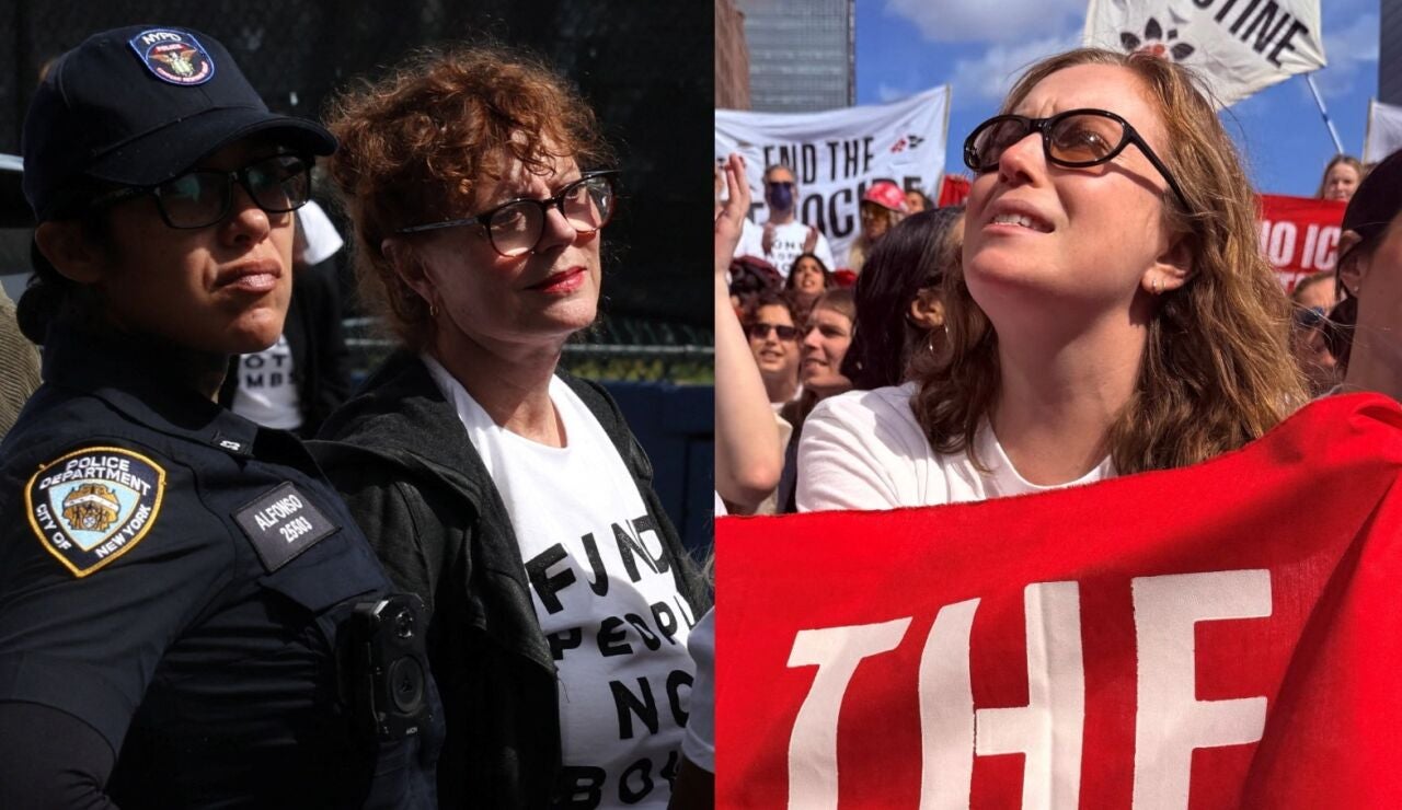 Susan Sarandon y Hannah Einbinder en la protesta contra Netanyahu en Nueva York