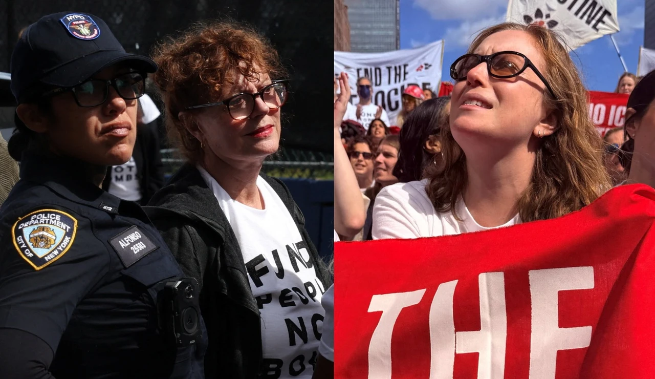 Susan Sarandon y Hannah Einbinder en la protesta contra Netanyahu en Nueva York
