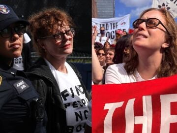 Susan Sarandon y Hannah Einbinder en la protesta contra Netanyahu en Nueva York