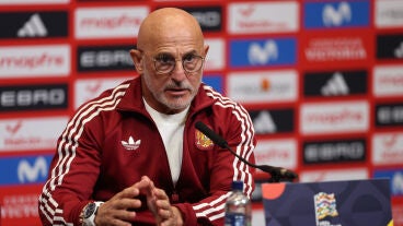 Luis de la Fuente, en la rueda de prensa en Wembley