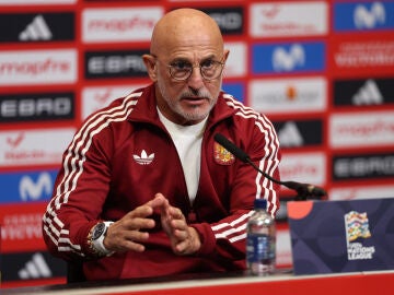 Luis de la Fuente, en la rueda de prensa en Wembley