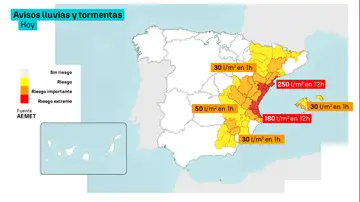 Mapa de avisos por lluvias y tormentas Mapa de avisos por lluvias y tormentas