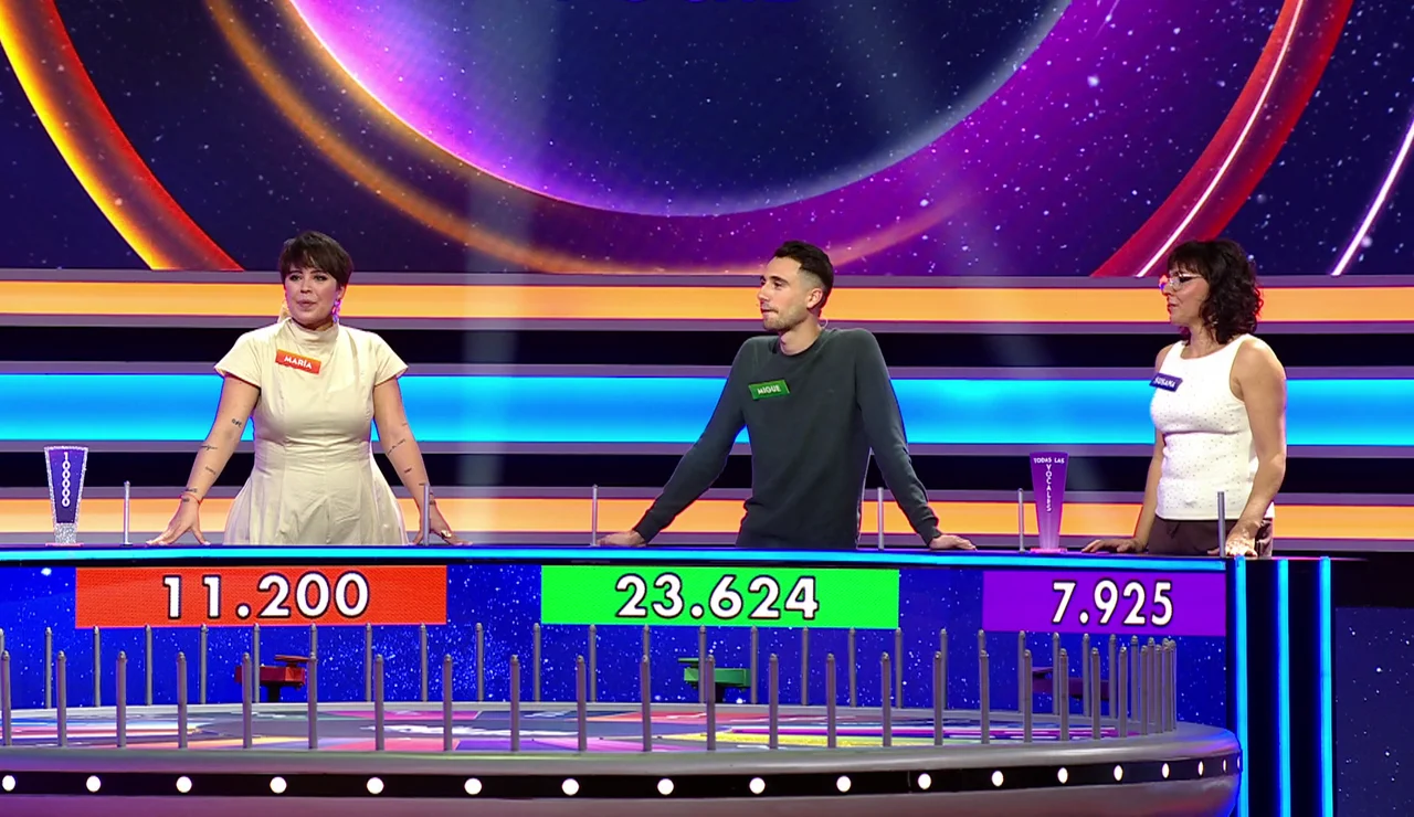María, Migue y Susana en La ruleta de la suerte noche
